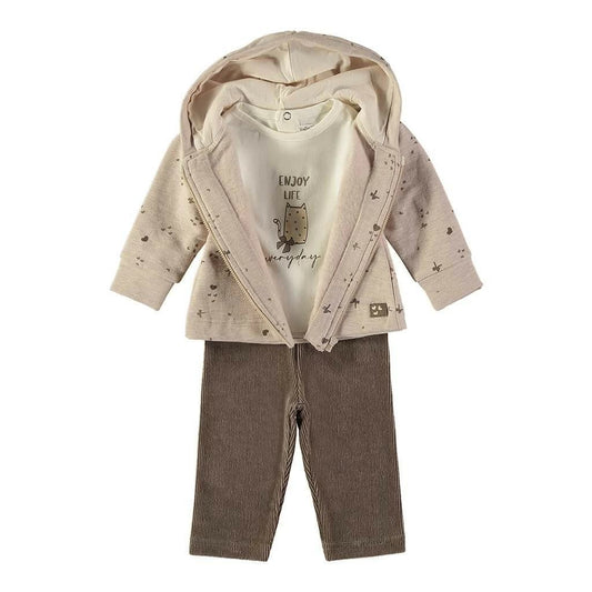 Conjunto de bebé de tres piezas con chaqueta con capucha, camiseta y pantalón de pana Babybol 261020