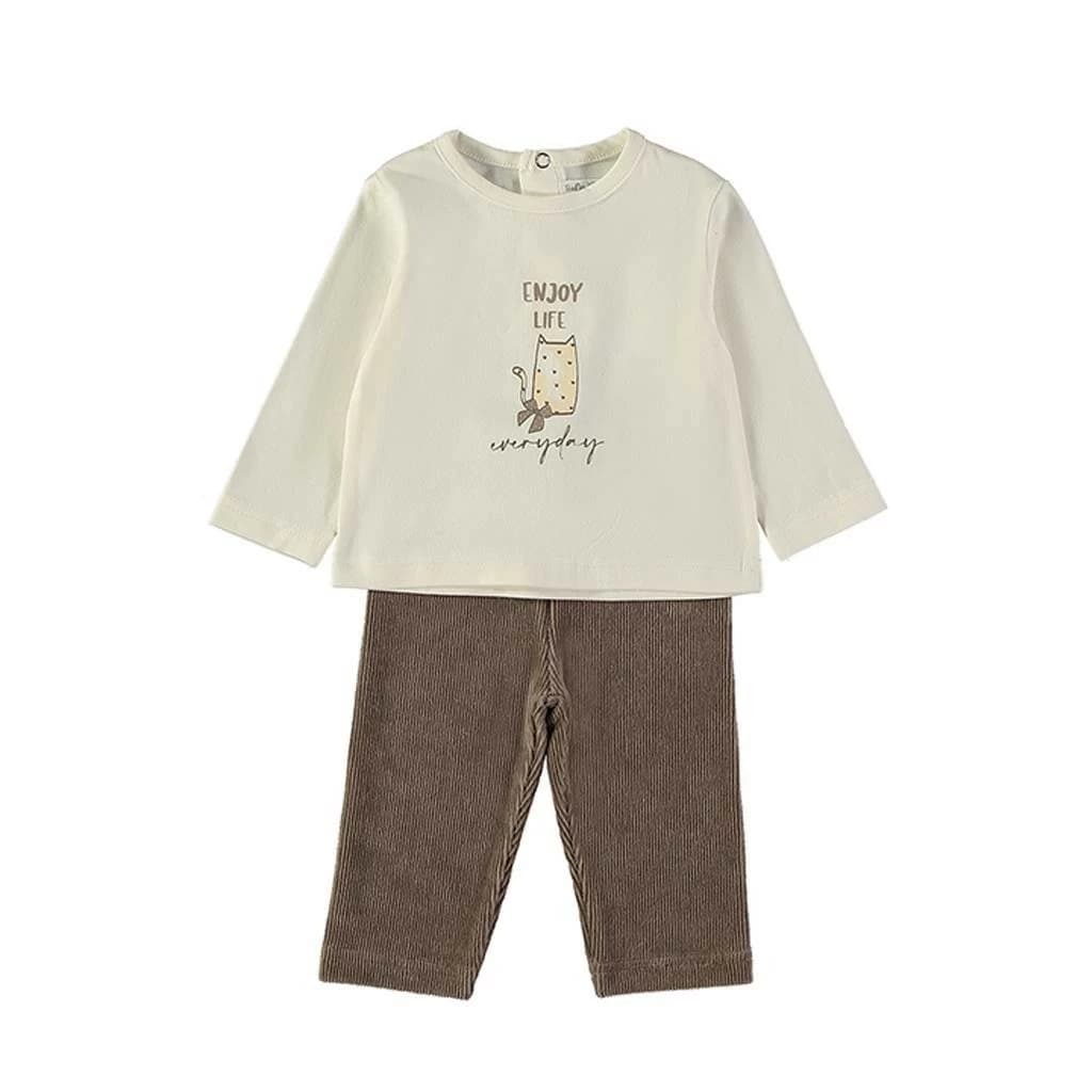 Conjunto de bebé de tres piezas con chaqueta con capucha, camiseta y pantalón de pana Babybol 261020