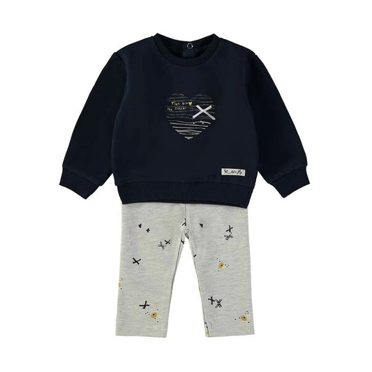 Conjunto de bebé niña en algodón con sudadera corazón azul marino y legging Babybol 261034