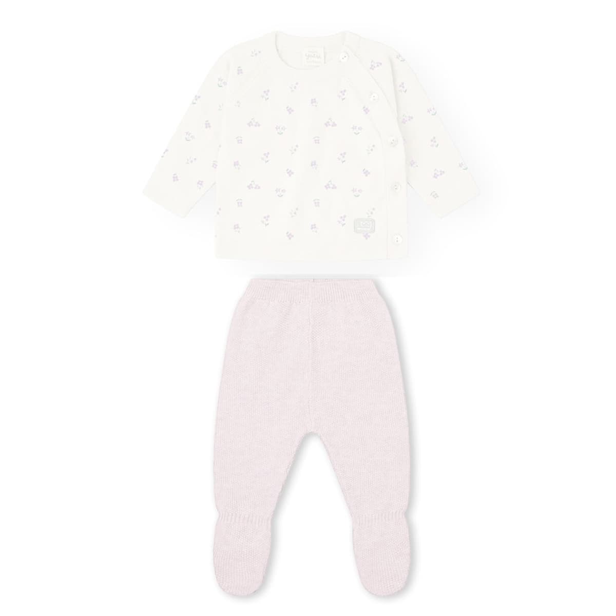Conjunto punto algodón flores rosa bebé Yatsi 26110402