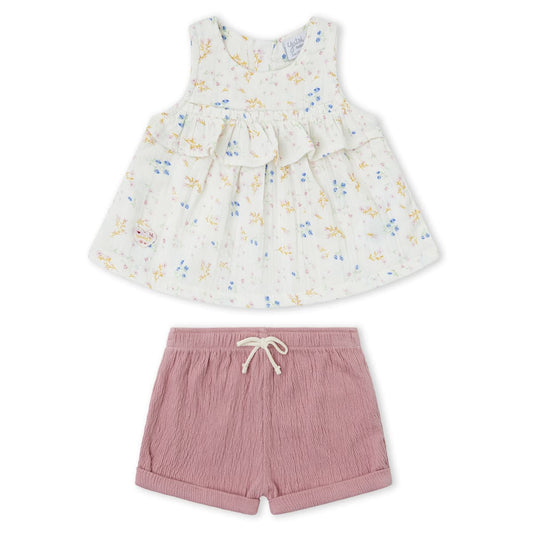 Conjunto bebé con volante floral y short rosa – Yatsi 26110851 (1 a 18 meses)