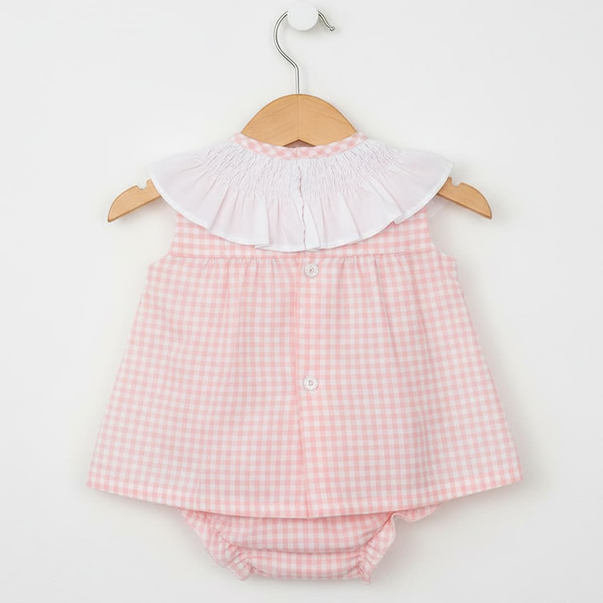 Jesusito bebé rosa vichy con cuello volante Baby Ferr 26143