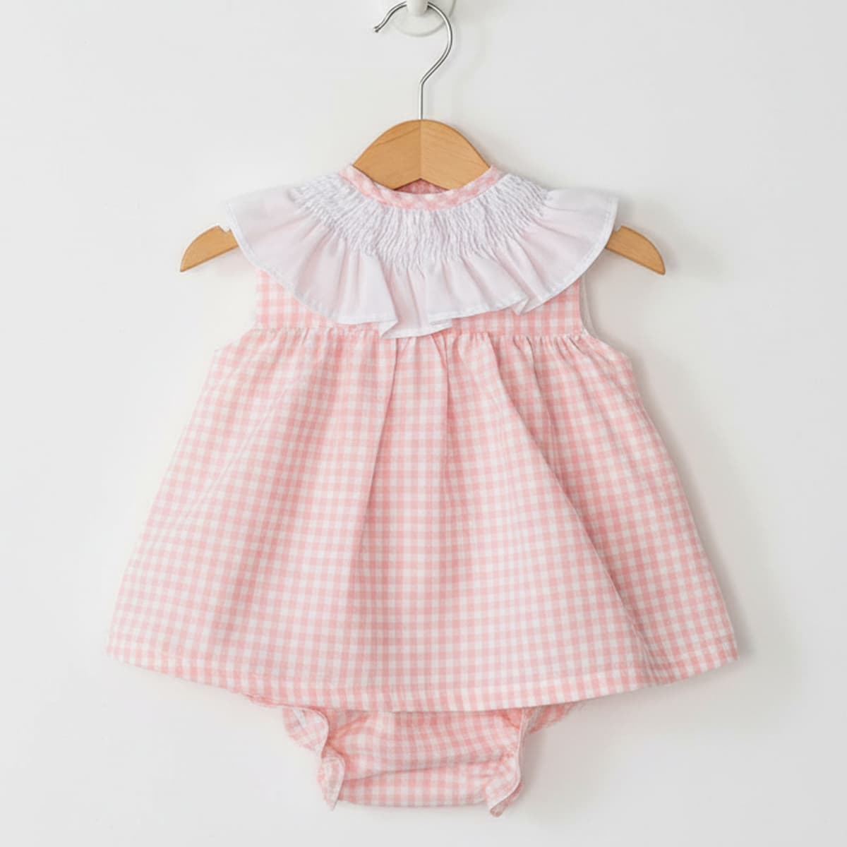 Jesusito bebé rosa vichy con cuello volante Baby Ferr 26143