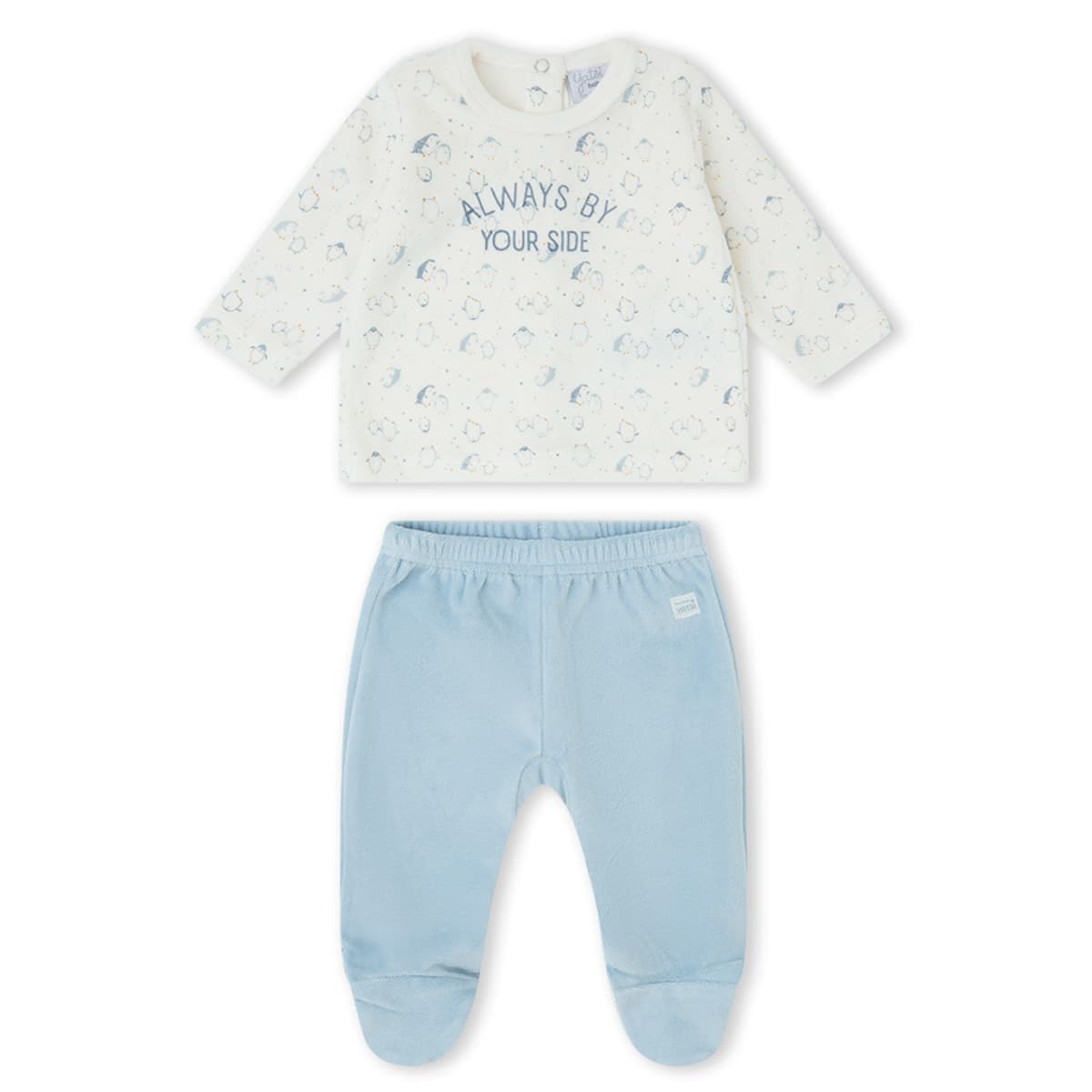 Conjunto de bebé recién nacido de dos piezas en terciopelo tundosado con camiseta y polaina celeste Yatsi Baby Referencia 26200203 - Diseñado en España