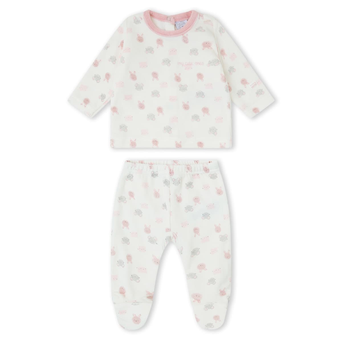 Conjunto de bebé recién nacido de dos piezas en terciopelo tundosado con camiseta y polaina rosa Yatsi Baby Referencia 26200214 - Diseñado en España