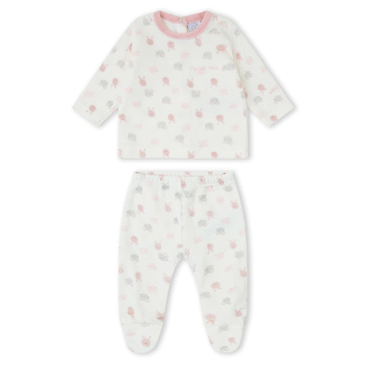 Conjunto de bebé recién nacido de dos piezas en terciopelo tundosado con camiseta y polaina rosa Yatsi Baby Referencia 26200214 - Diseñado en España