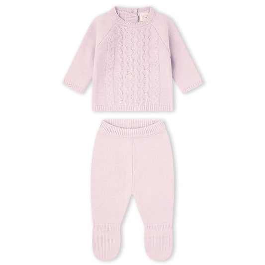 Conjunto de primera puesta en punto tricot con jersey y polaina rosa en caja regalo Yatsi Baby Referencia 26200602 - Diseñado en España