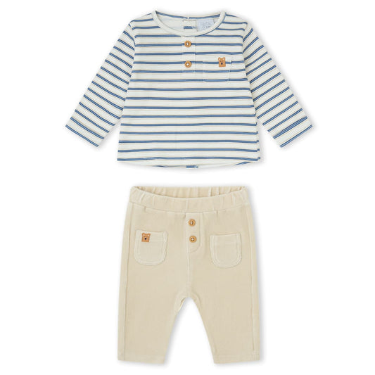 Conjunto marinero para bebé de camiseta a rayas y pantalón de micropana beige Yatsi Baby Referencia 26201026 - Diseñado en España