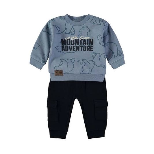 Chándal de bebé de dos piezas en algodón con sudadera Mountain Adventure y pantalón cargo Babybol 262026