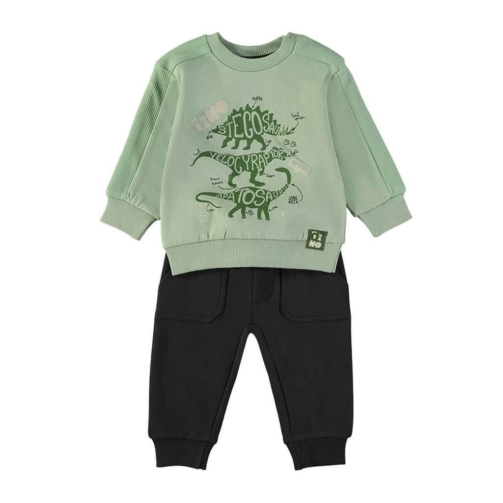 Chándal de bebé de dos piezas en algodón con sudadera dinosaurios y pantalón jogger Babybol 262032