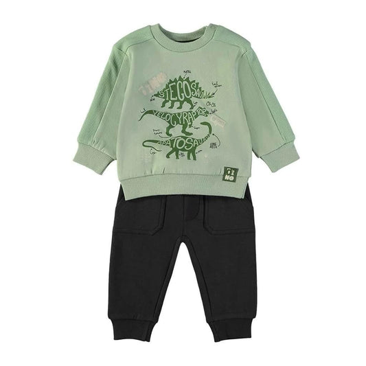 Chándal de bebé de dos piezas en algodón con sudadera dinosaurios y pantalón jogger Babybol 262032