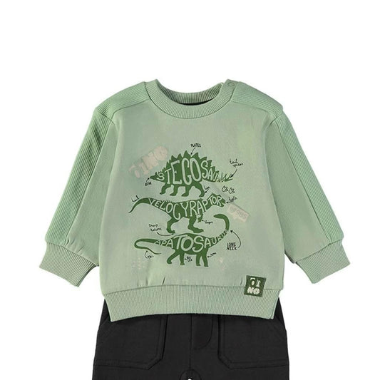 Chándal de bebé de dos piezas en algodón con sudadera dinosaurios y pantalón jogger Babybol 262032