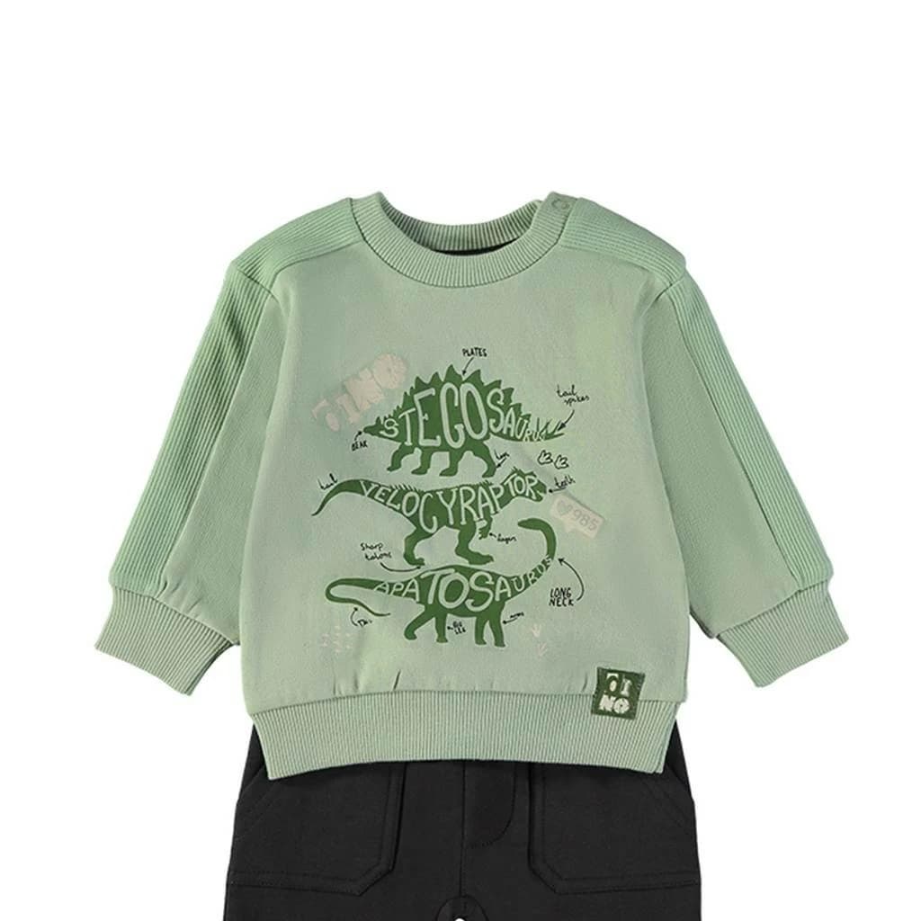 Chándal de bebé de dos piezas en algodón con sudadera dinosaurios y pantalón jogger Babybol 262032
