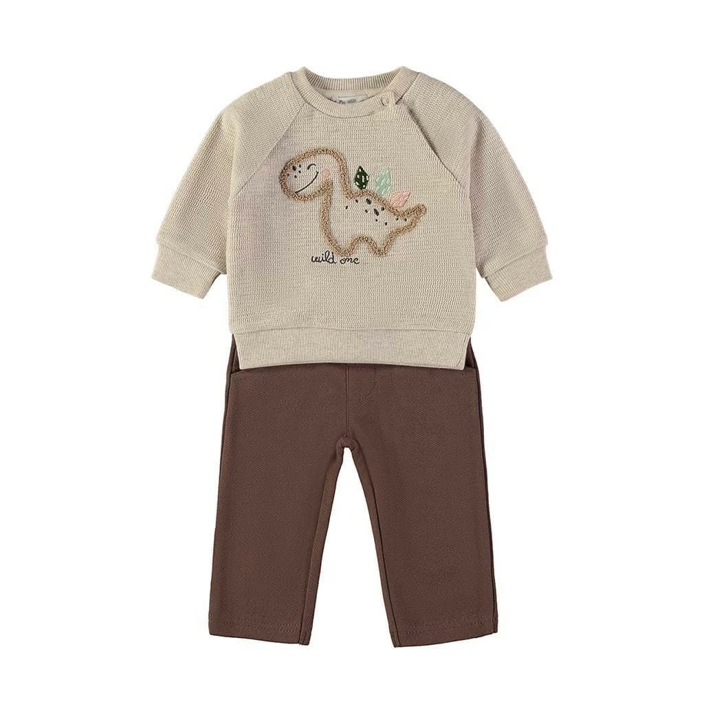 Chándal de bebé de dos piezas en algodón con sudadera dinosaurio y pantalón Babybol 262035
