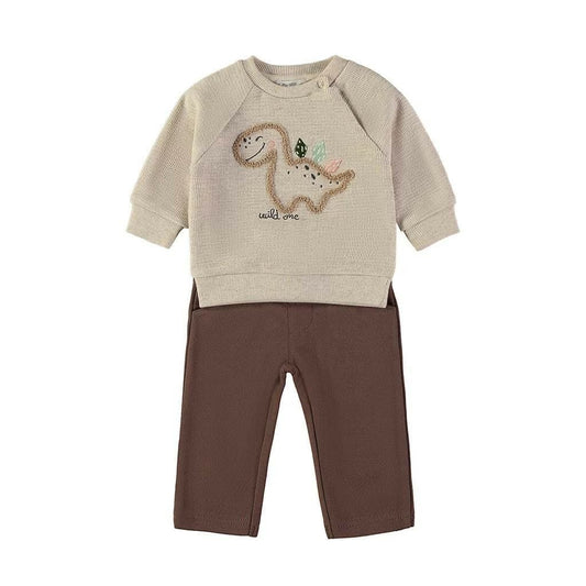 Chándal de bebé de dos piezas en algodón con sudadera dinosaurio y pantalón Babybol 262035