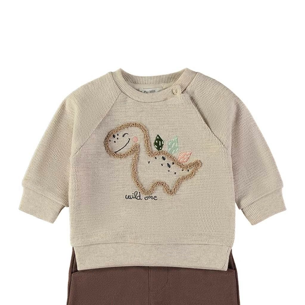 Chándal de bebé de dos piezas en algodón con sudadera dinosaurio y pantalón Babybol 262035