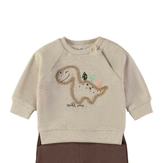 Chándal de bebé de dos piezas en algodón con sudadera dinosaurio y pantalón Babybol 262035