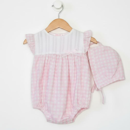 Rana rosa cuadro vichy para bebé con capota Baby Ferr 26205