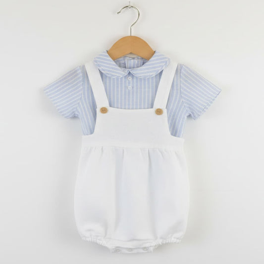 Conjunto Rana Bebé Crudo con Blusa Rayas Celeste – Primera Puesta Creaciones Baby Ferr 26233