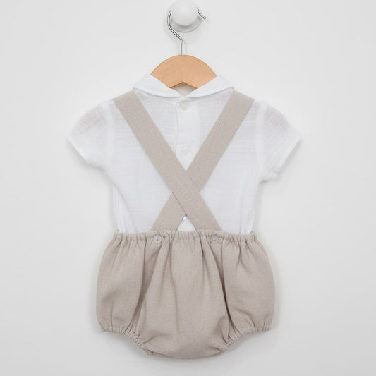 Conjunto rana bebé de lino camel – Blusa y peto Baby Ferr 26239 (1 a 18 meses)