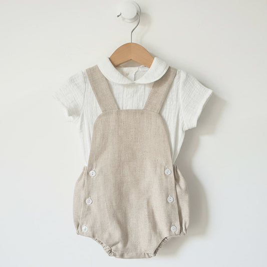Conjunto rana bebé de lino camel – Blusa y peto Baby Ferr 26239 (1 a 18 meses)