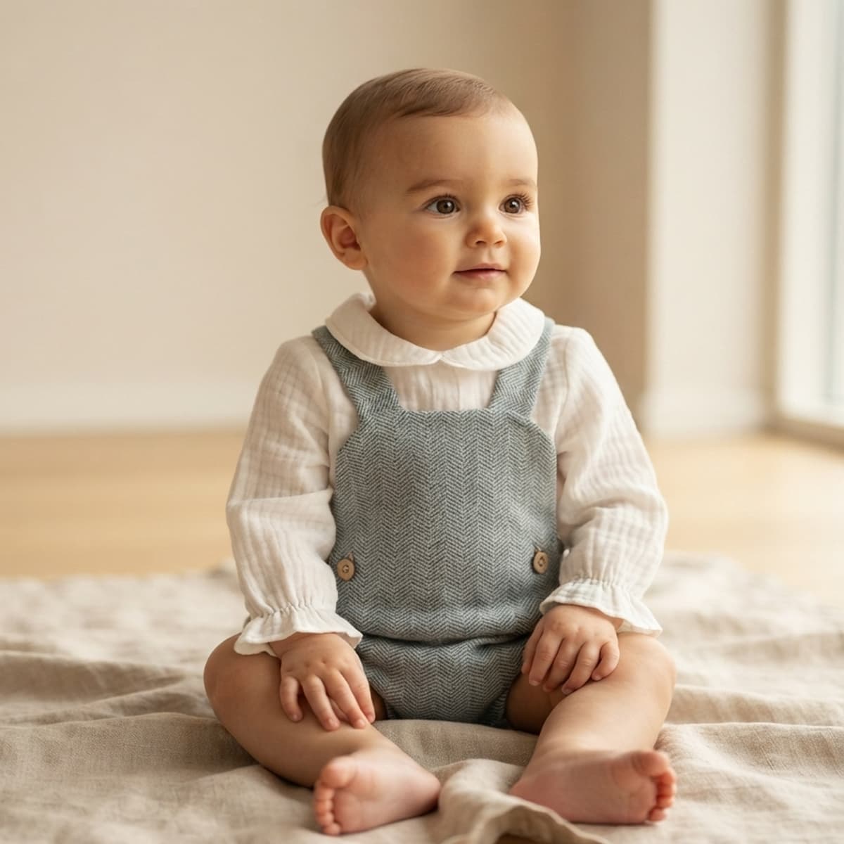 Conjunto de peto azul para bebé con blusa de bambula Creaciones Baby Ferr 26284 Fabricado en España