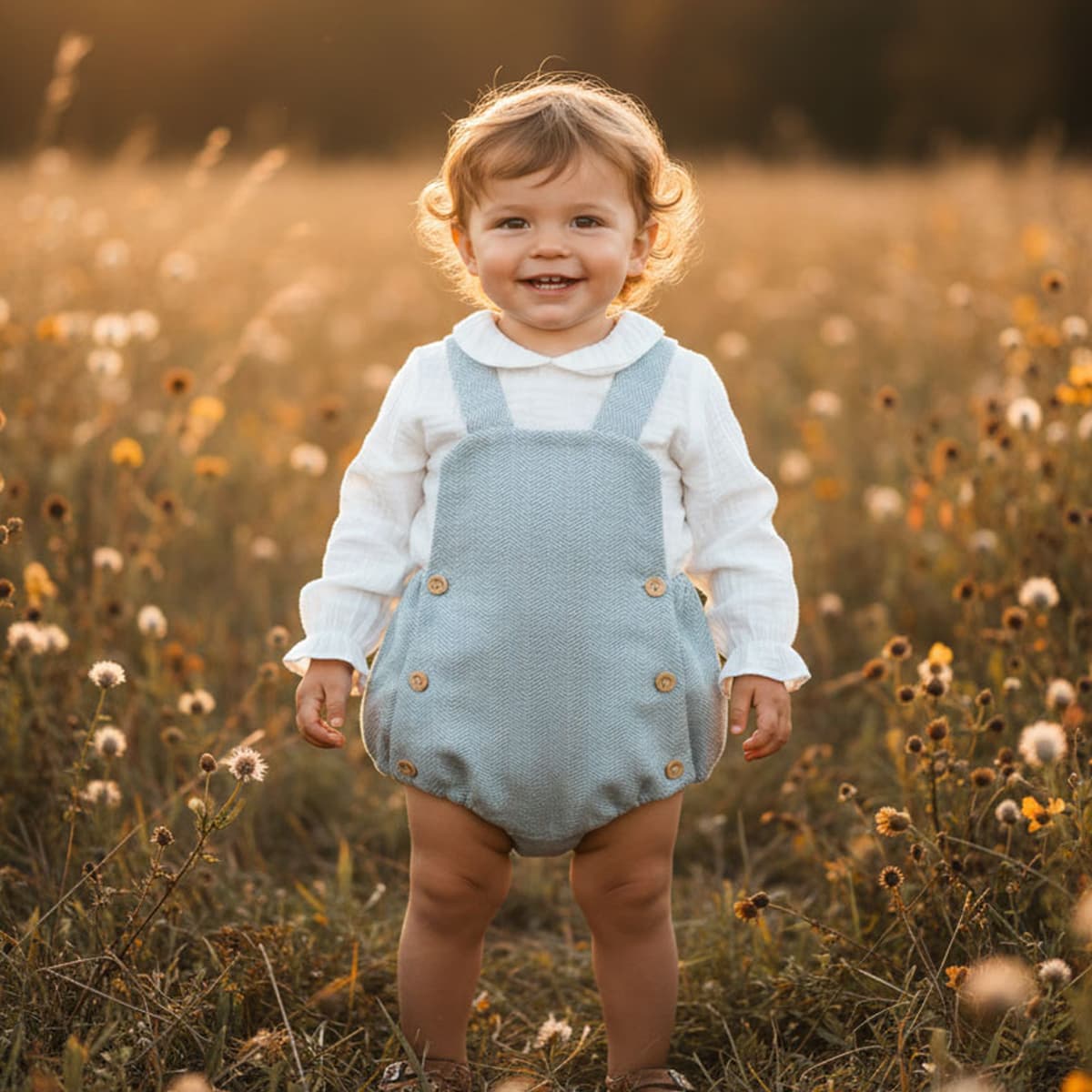 Conjunto de peto azul para bebé con blusa de bambula Creaciones Baby Ferr 26284 Fabricado en España