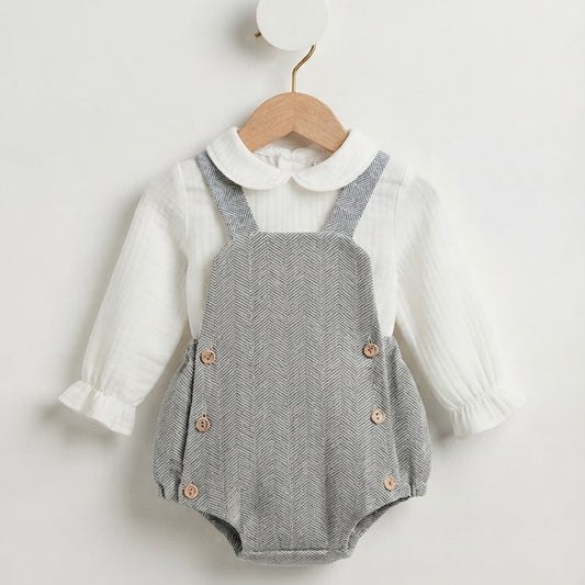 Conjunto de peto azul para bebé con blusa de bambula Creaciones Baby Ferr 26284 Fabricado en España
