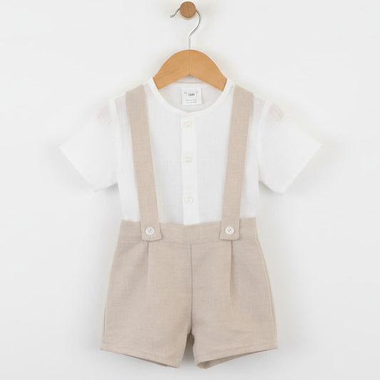 Conjunto Bebé Niño Pinocho Camel con Camisa Blanca y Tirantes Creaciones Baby Ferr 26323