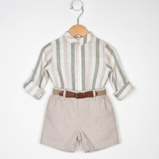 Conjunto infantil camel con camisa de rayas y cinturón Baby Ferr 26338 (2 a 6 años)