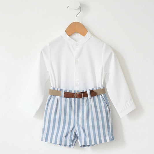 Conjunto niño ceremonia verano rayas verdes y beige Creaciones Baby Ferr 26339