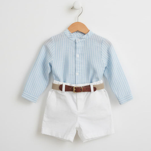 Conjunto infantil blanco con camisa rayas azul y cinturón Baby Ferr 26343 (2 a 6 años)