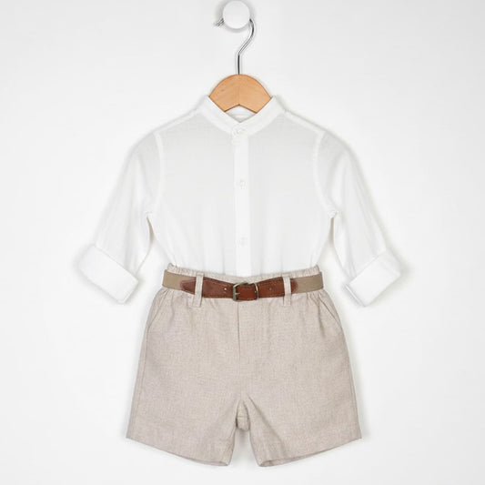 Conjunto infantil camel con camisa bambula y cinturón Baby Ferr 26347 (2 a 6 años)