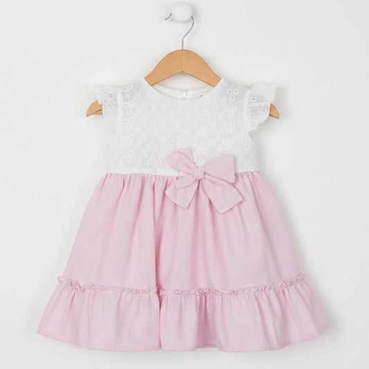 Vestido rosa bebé con bordados y lazo Baby Ferr 26500 (12 a 36 meses)