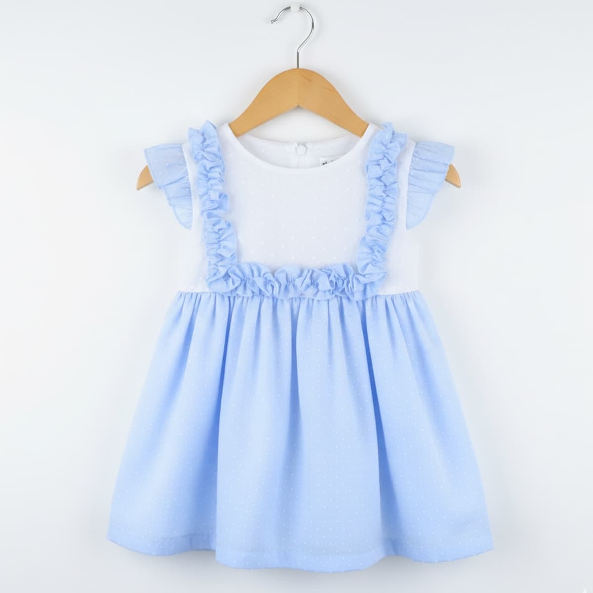 Vestido Bebé Azul con Volantes y Topo Suizo Creaciones Baby Ferr 26507