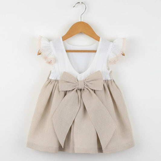Vestido bebé niña color camel con encaje Baby Ferr 26519 Hecho en España