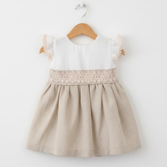 Vestido bebé niña color camel con encaje Baby Ferr 26519 Hecho en España