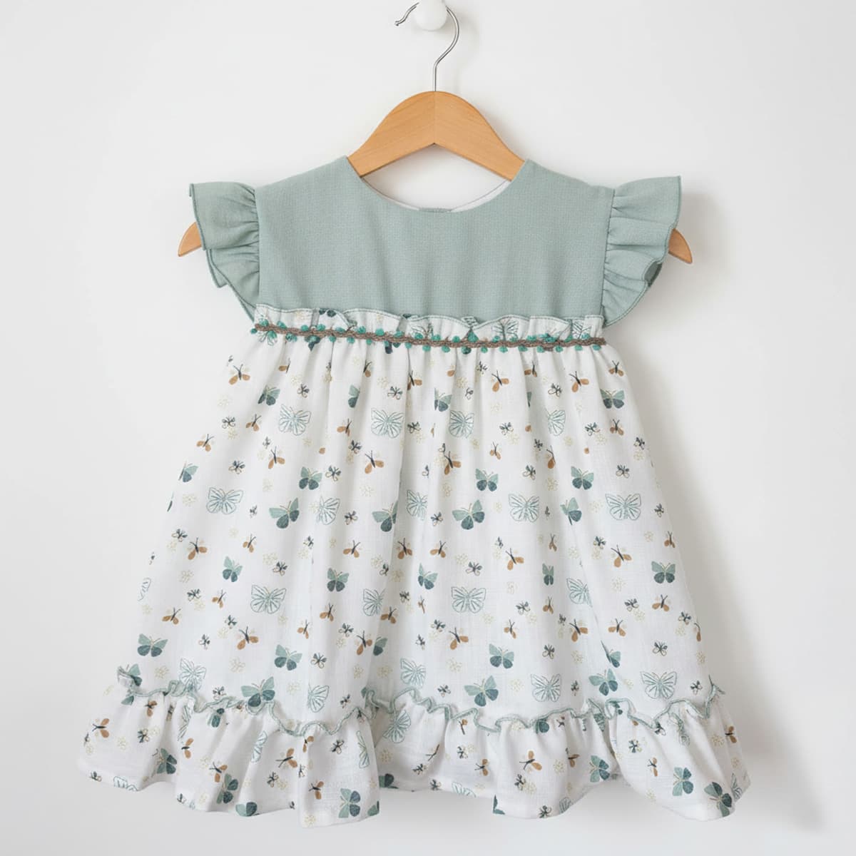 Vestido infantil verde con mariposas Baby Ferr 26558