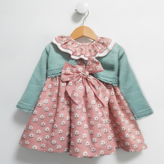 Vestido bebé rosa con chaqueta verde Babyferr 26635 | Margaritas