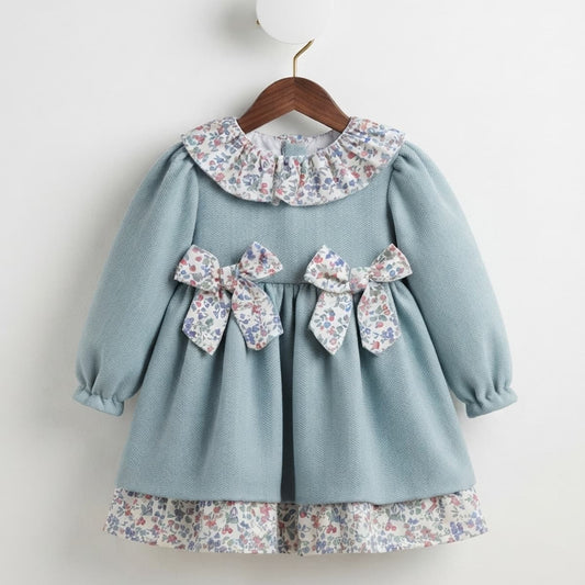 Vestido infantil azul con estampado floral para niña Creaciones Baby Ferr 26665 Fabricado en España