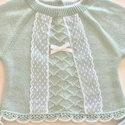 Conjunto de punto para bebé 3 piezas – Perlé verde | Pelottas 26C1005 (0 a 6 meses)