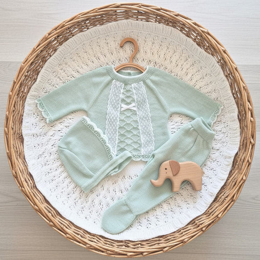Conjunto de punto para bebé 3 piezas – Perlé verde | Pelottas 26C1005 (0 a 6 meses)