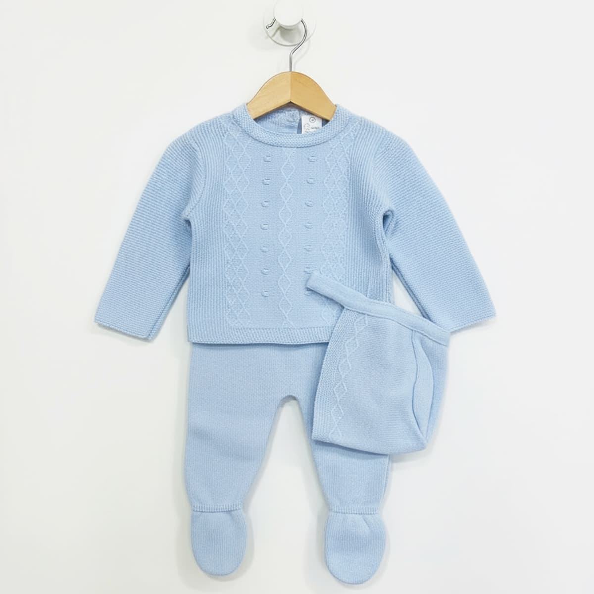 Premier ensemble de bébé en perle 8005 Pelottas Celeste