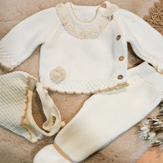 Conjunto de Lana para Bebé Crudo 27110 3 Piezas de Dulzura y Confort Glory Bebé