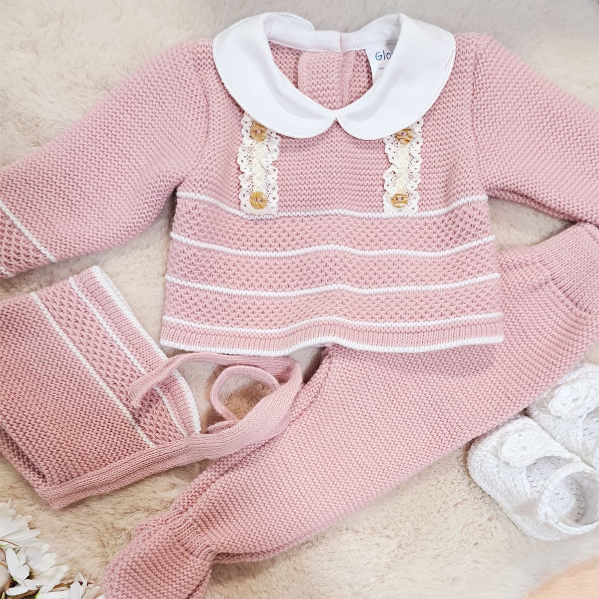 Conjunto de Lana para Bebé Glory Rosa maquillaje tiras de encaje 27155