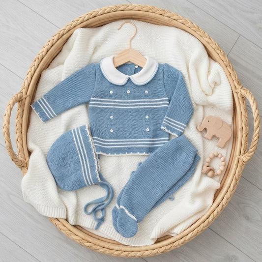 Conjunto primera puesta bebé 3 piezas de lana 29103 Azafata – Glory Bebé