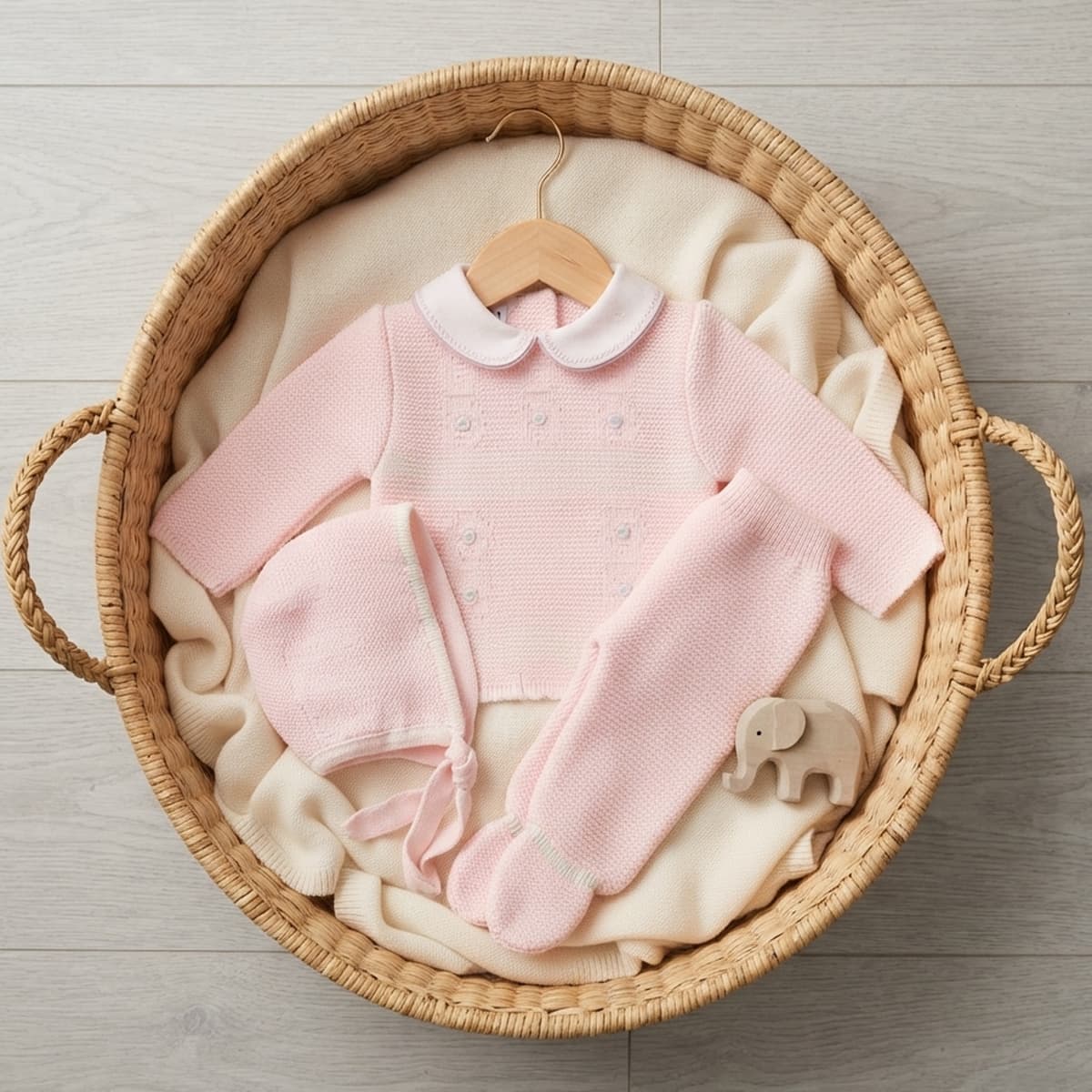 Conjunto de lã Glory Baby – Azul Claro com Pompons 27109 (0 a 6 meses) 