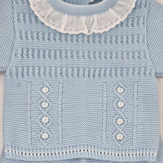 Conjunto de primera puesta celeste para bebé Glory Lana 100% acrílico con capota 29105