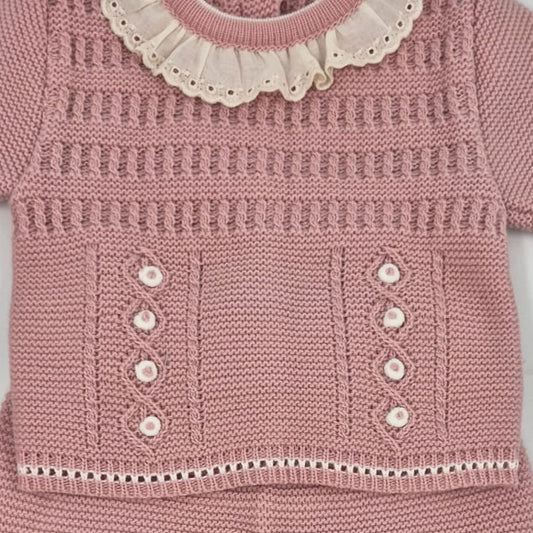 Conjunto de primera puesta rosa palo para bebé Lana 100% acrílico con capota 29105 Glory