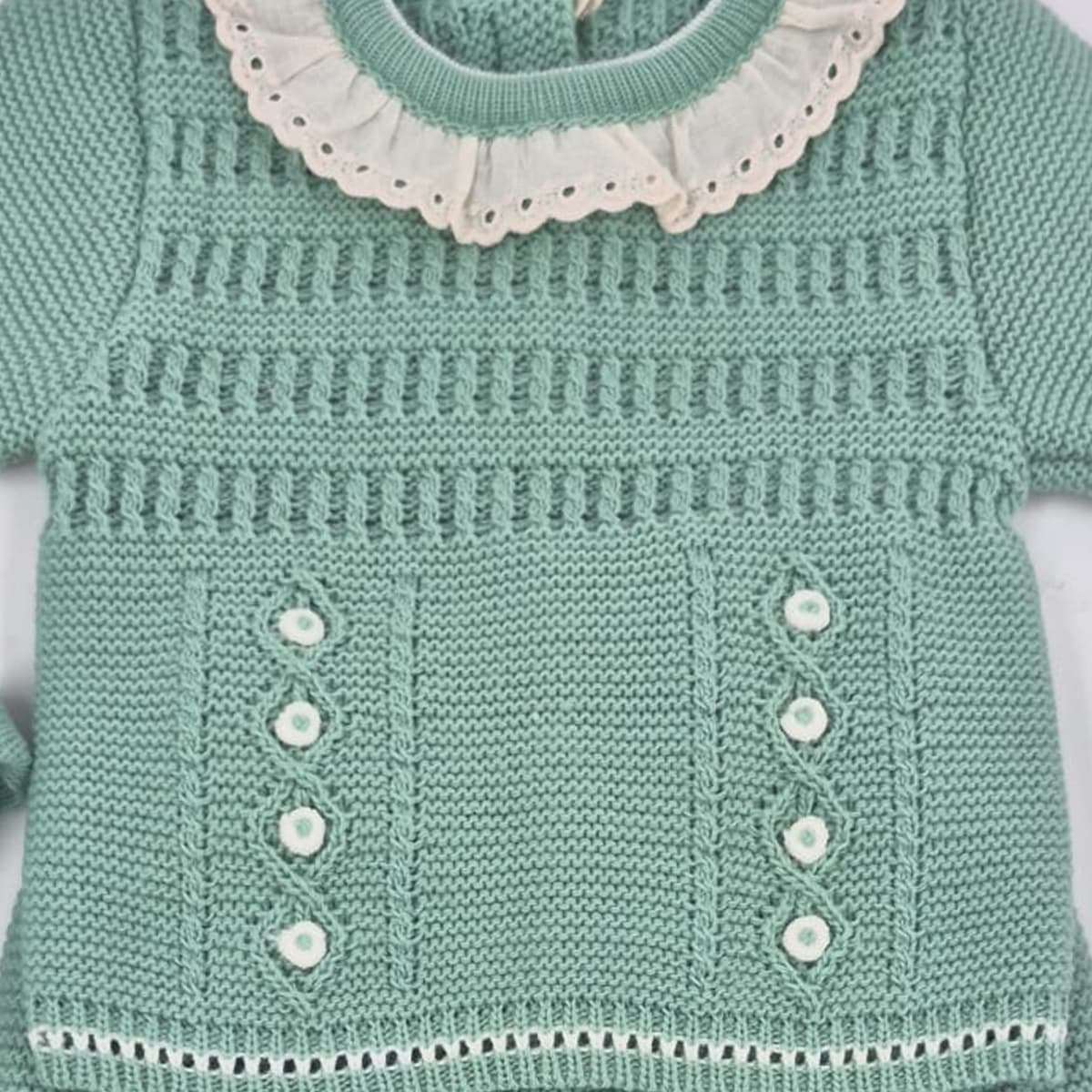 Ensemble bébé en laine Glory – Bleu clair à pompons 27109 (0 à 6 mois) 